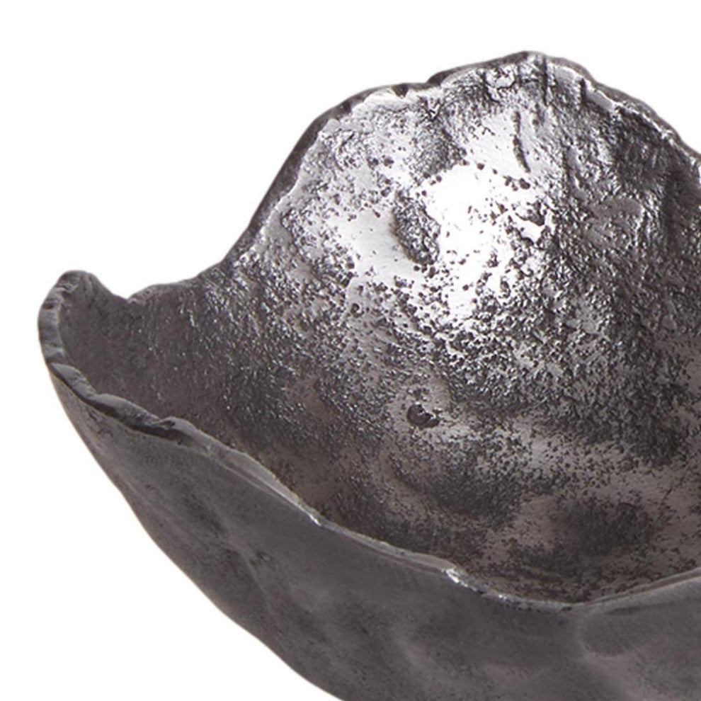 Set of 2 Free Form Dark Gray Decorative Bowls Organic Shape Modern Metal Round