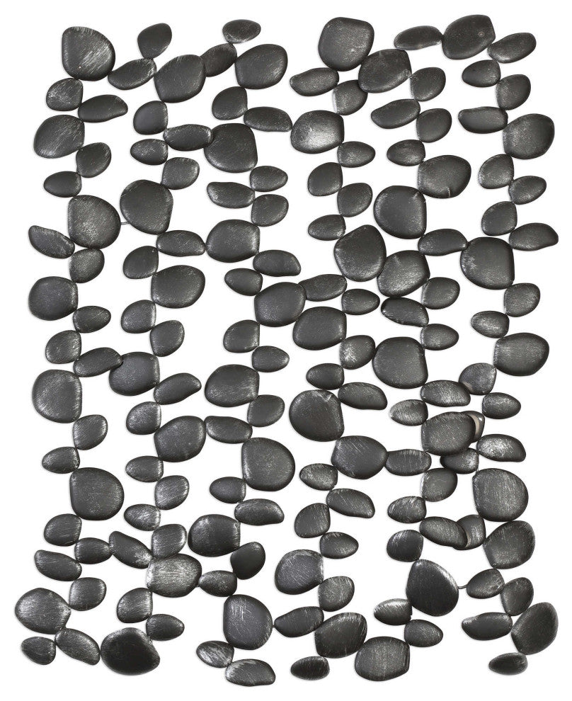 Abstract Iron Open Wall Art Panel, River Stones Charcoal Black Skipping Rocks