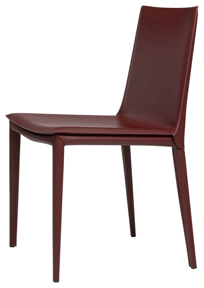 Elite Living Hilton (Set of 2) Modern Leather Upholstered Dining Chair, Wine Red