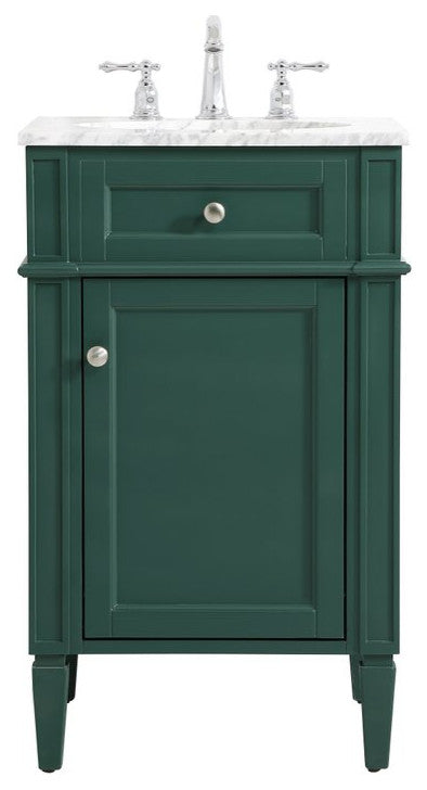 Home Living Vanity with Carrara White Marble Countertop, Green, 21", Single Sink