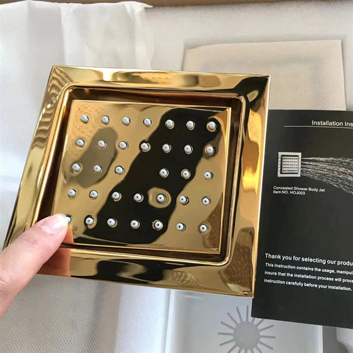 Savona Large Gold LED Rainfall Shower System With Handheld Shower, 6 Body Jets