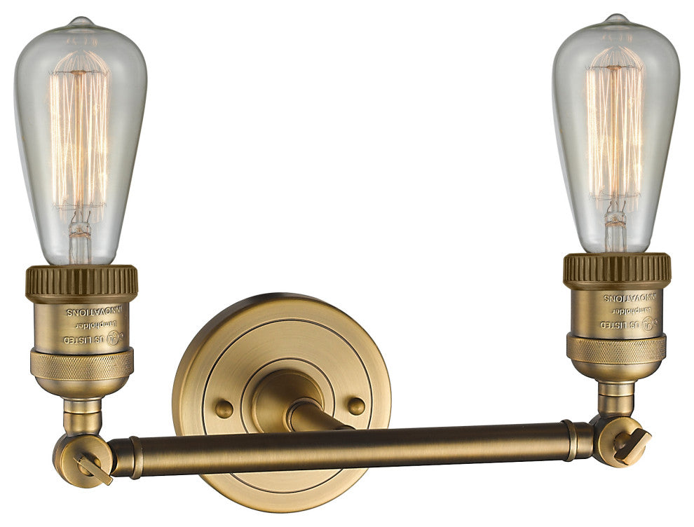Bare Bulb 2 Light Bath Vanity Light, Brushed Brass