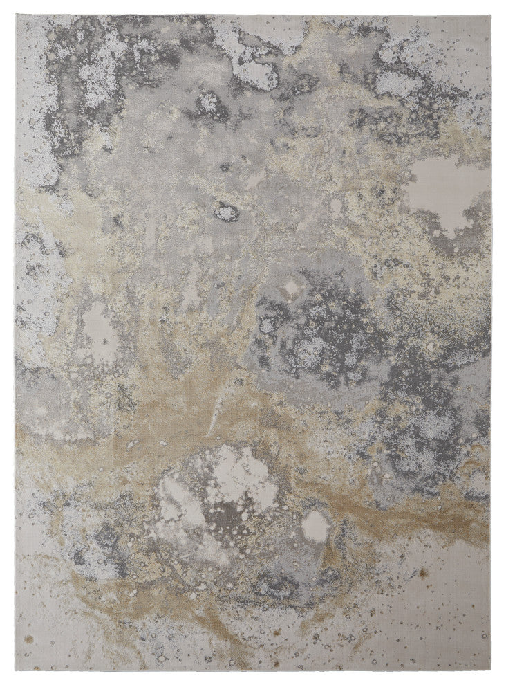 Oria Industrial Abstract Area Rug, Gray/Gold/Ivory, 10'x13'2"