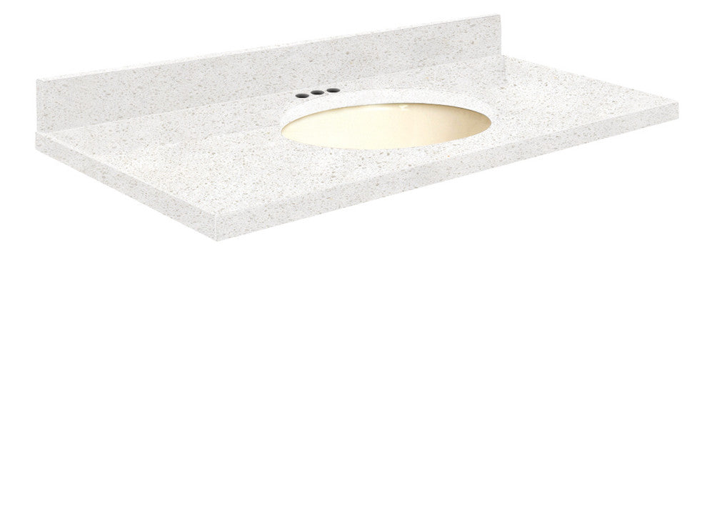 Quartz 31"x22" 1 Sink Vanity Top, Single Faucet Hole, Milan White, White Bowl