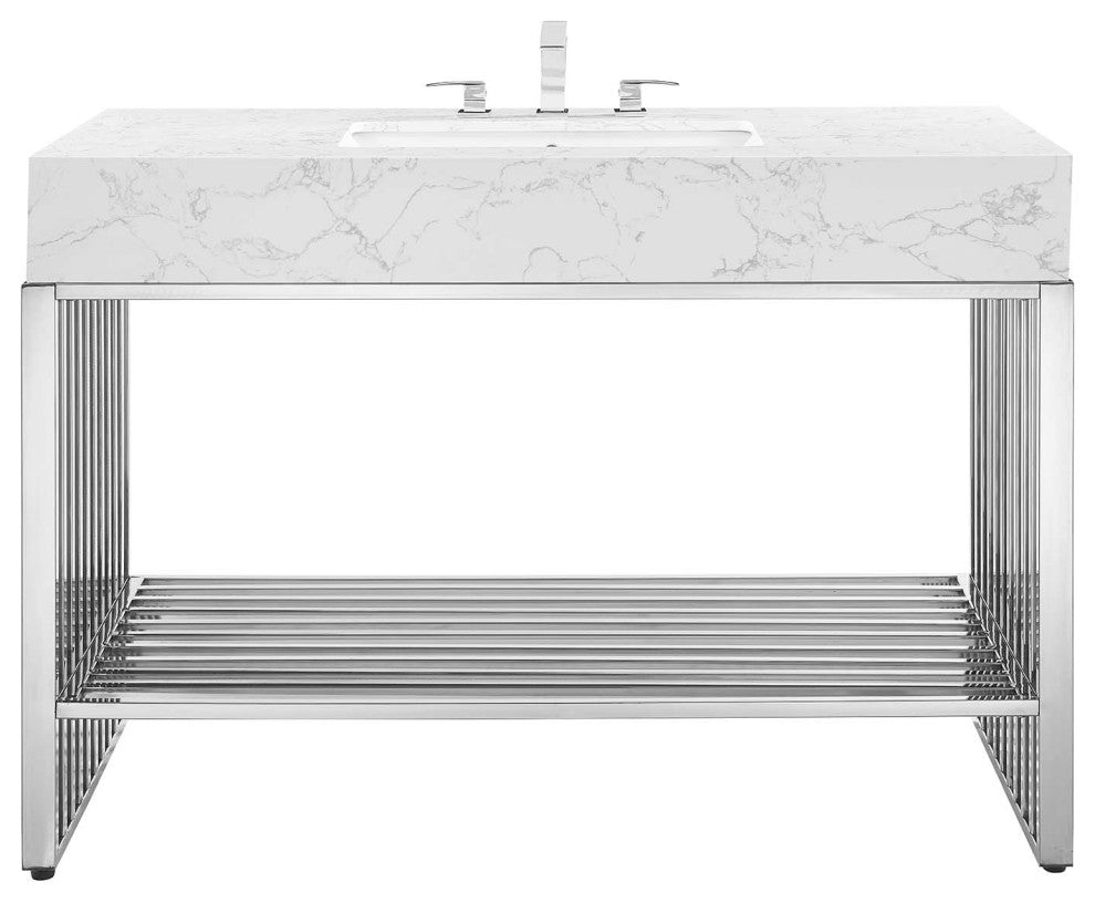 Gridiron Bathroom Vanity, White Silver