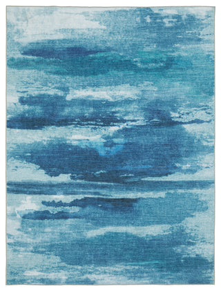 Sasha Abstract Sky Machine Washable Blue/ Ivory Area Rug Mat 5' x 7'