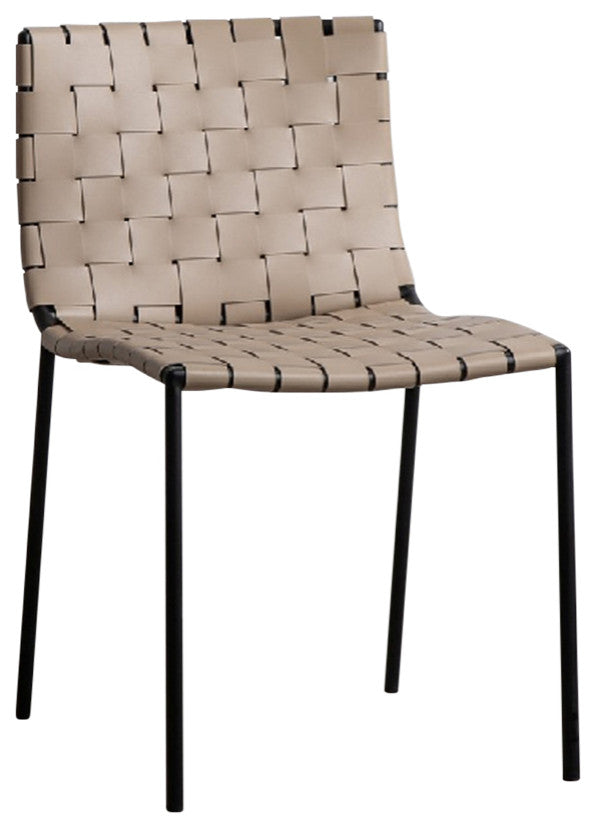 Elite Living Soho, Set of 2, Modern Faux Leather Weave Dining Chair, Sand