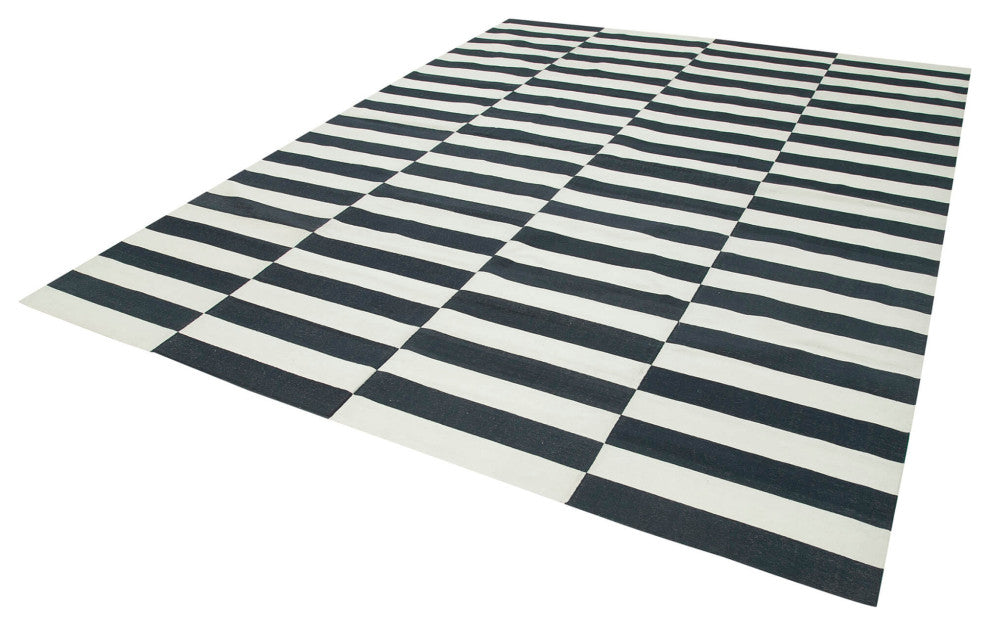 Rug N Carpet - Handmade Wool 9' 1'' x 11' 10'' Geometric Dhurrie Kilim Rug