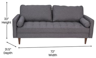 Hudson Mid-Century Modern Sofa With Tufted Upholstery and Solid Wood Legs, Dark Gray