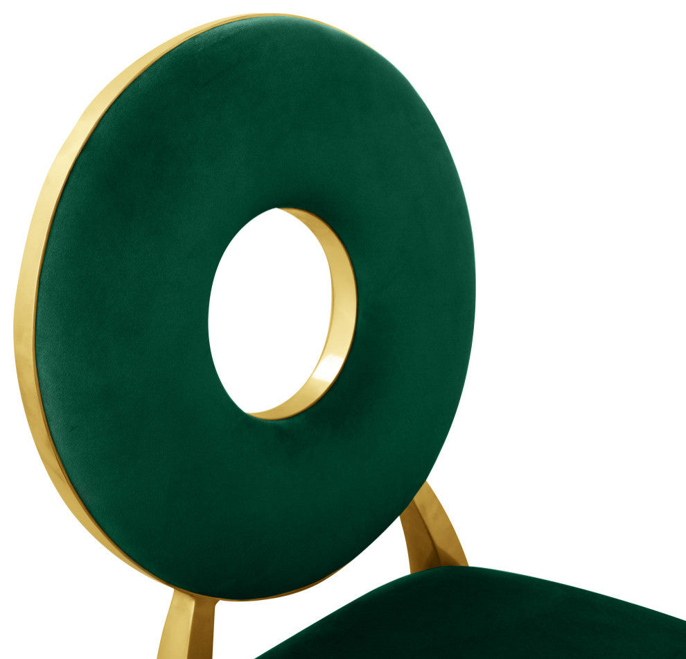 Carousel Upholstered Dining Chair, Set of 2, Green Velvet, Gold Finish