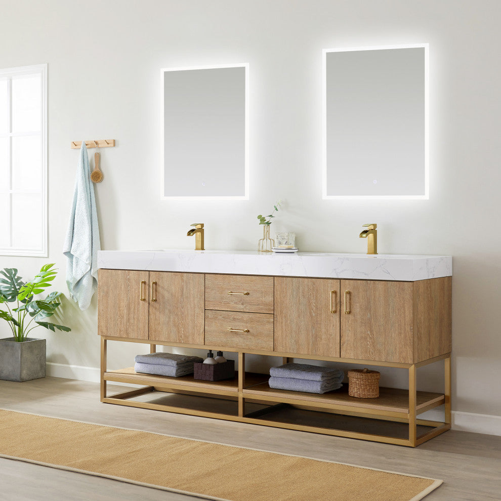 Alistair Vanity, North American Oak With Countertop, 72", With Mirror