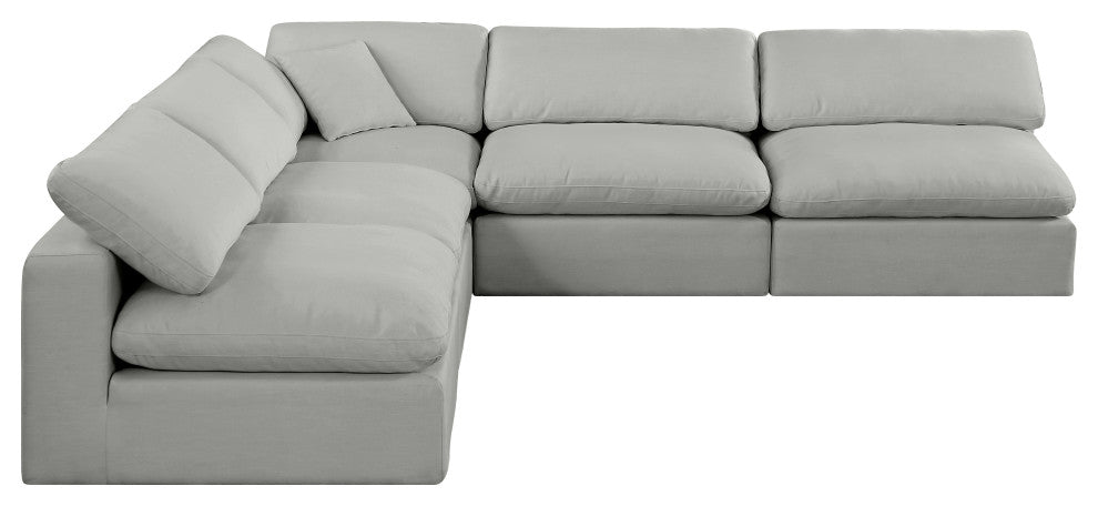 Comfy Upholstered L-Shaped Modular Sectional, Grey, 5-Piece: 4 Armless Chair, 1 Corner Chair, Linen Textured Fabric