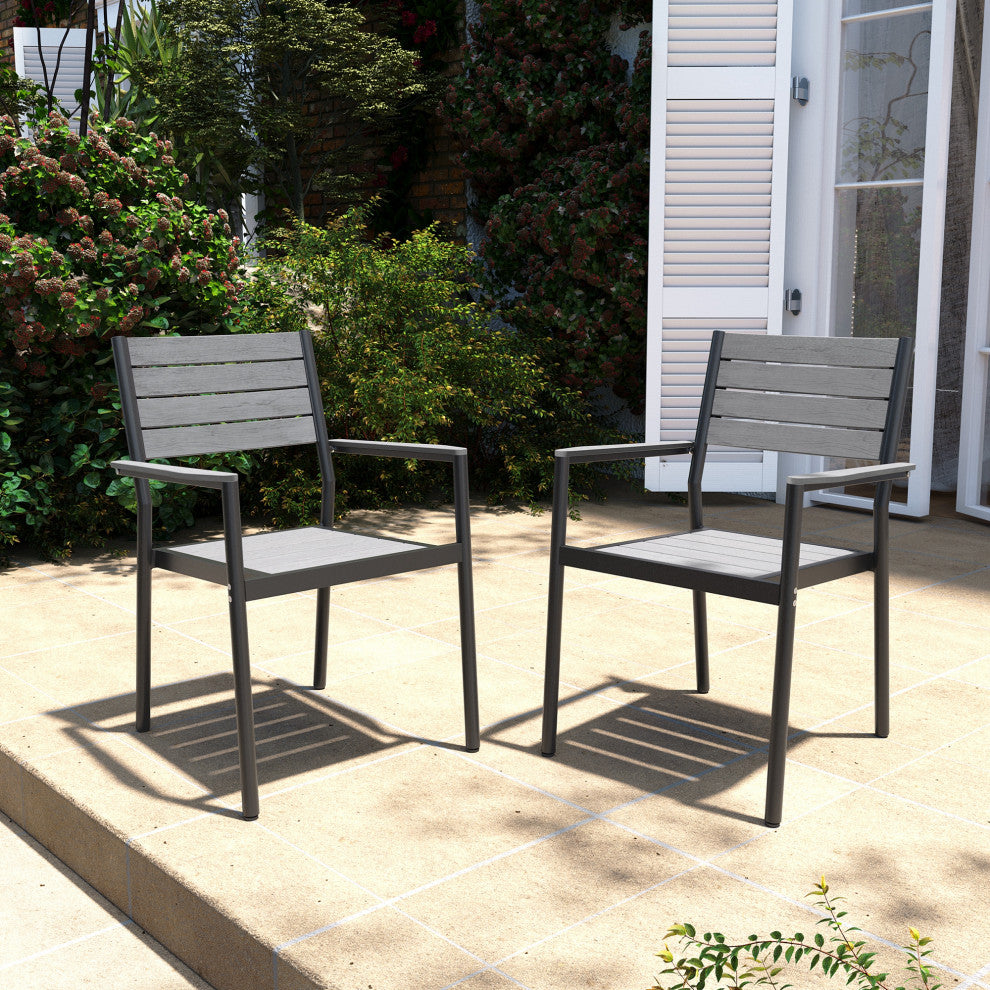 7-Piece Gray Outdoor Patio Set Dining Chairs Table With Umbrella Hole, Dc038