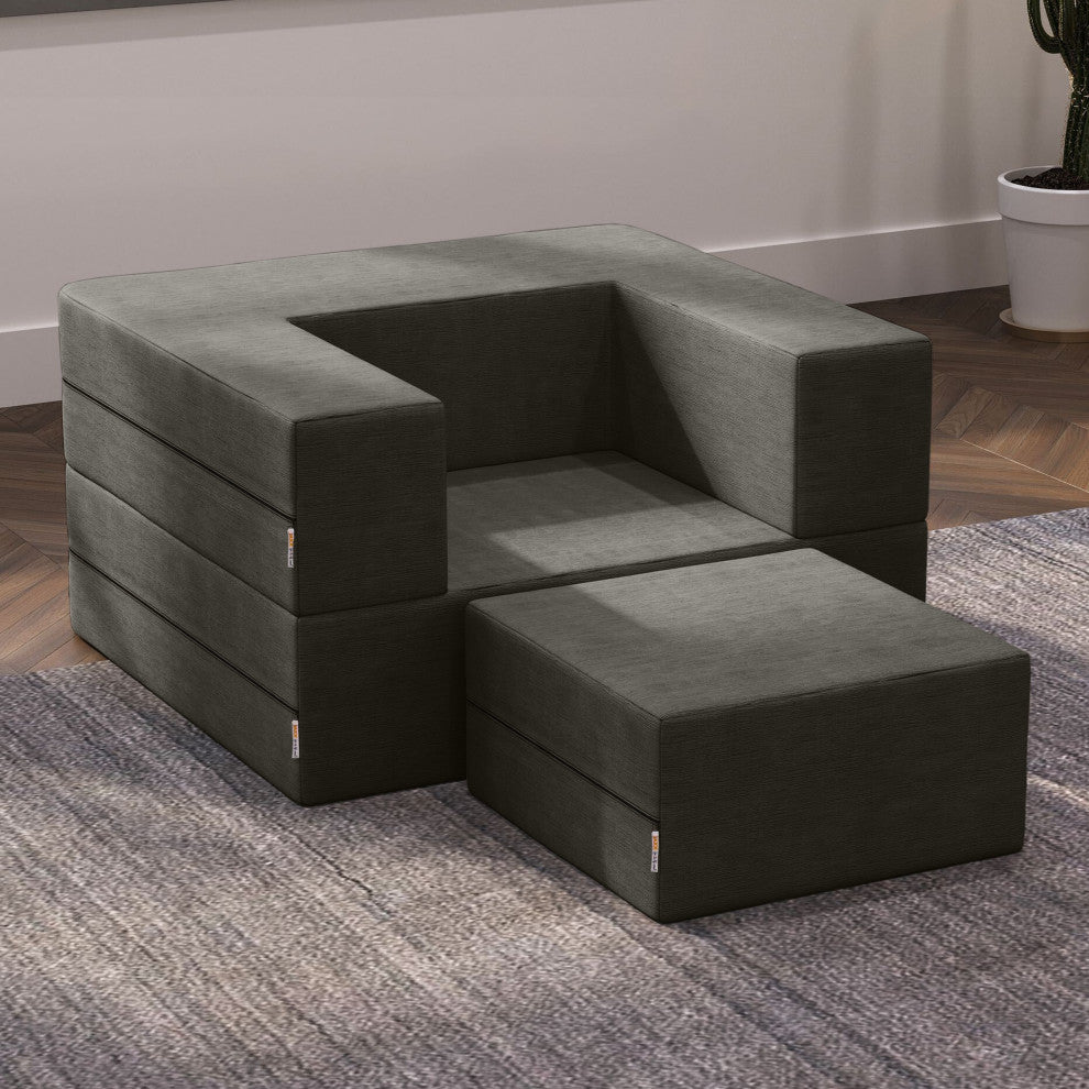 Jaxx Zipline Convertible Sleeper Chair & Ottoman / Twin-Size Bed, Charcoal