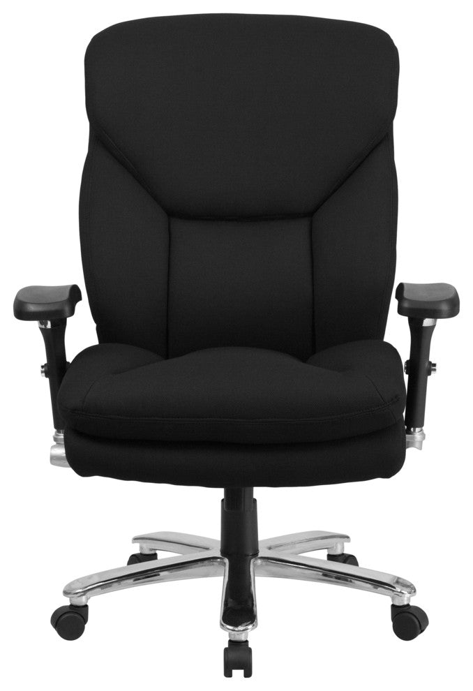 Heavy Duty 400 lb. Rated Black Fabric Executive Swivel Chair With Lumbar Knob