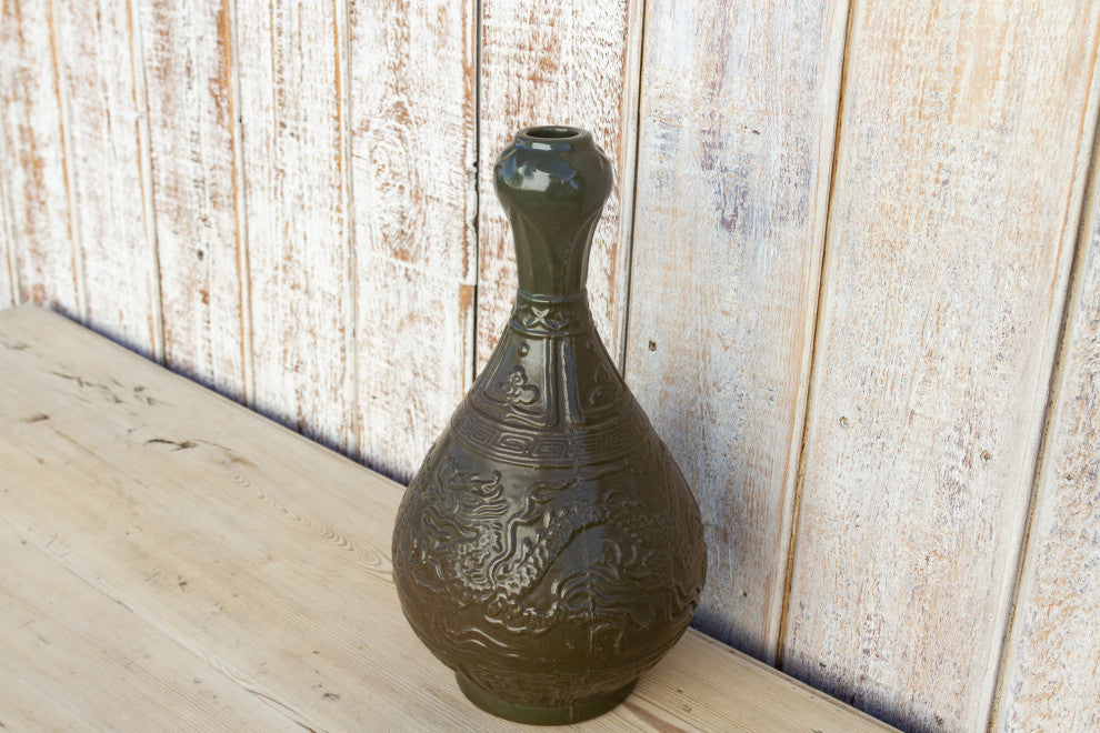Vintage Engraved Chinese Glazed Vase