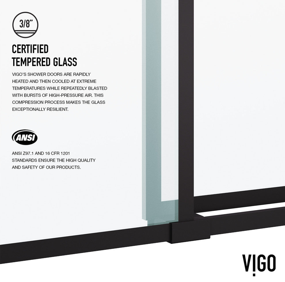 VIGO Elan 68" to 72" W x 74" H Frameless Sliding Shower Door in Matte Black Grid