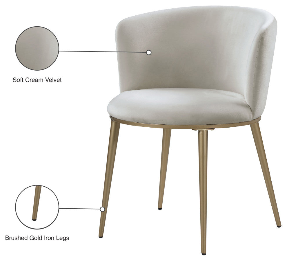 Skylar Dining Chair, Set of 2, Cream Velvet, Brushed Gold Iron Legs