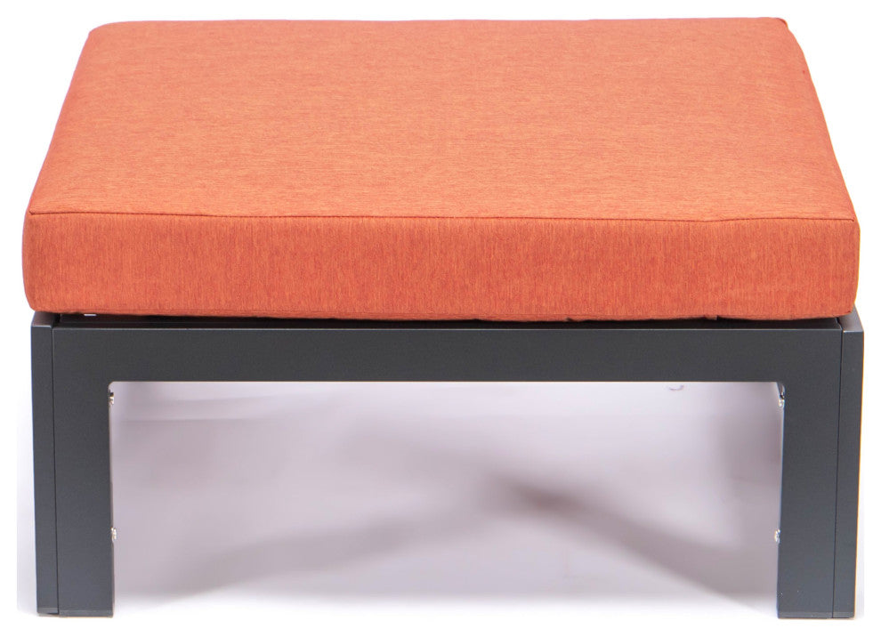 LeisureMod Chelsea Outdoor Black Ottomans With Cushions Set Of 2, Orange