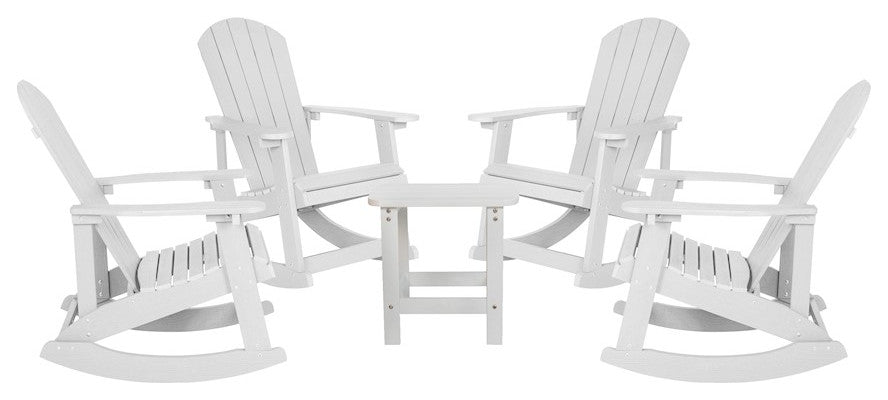 Savannah Set of 4 Outdoor Adirondack Rocking Chairs With Side Table, White