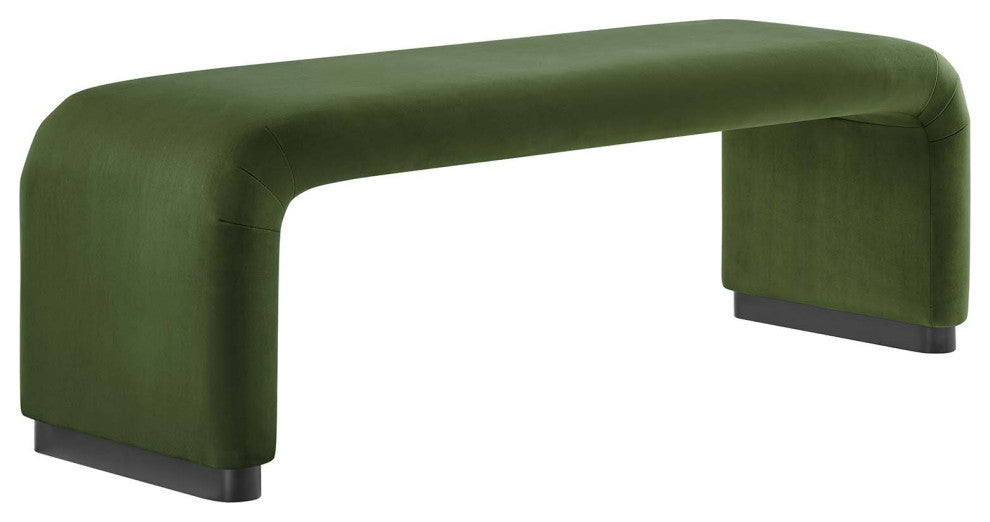 Koda Performance Velvet Waterfall Long Bench - Black Moss Green