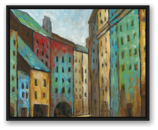 Painted Colorful Buildings 24x30 Black Floating Framed Canvas
