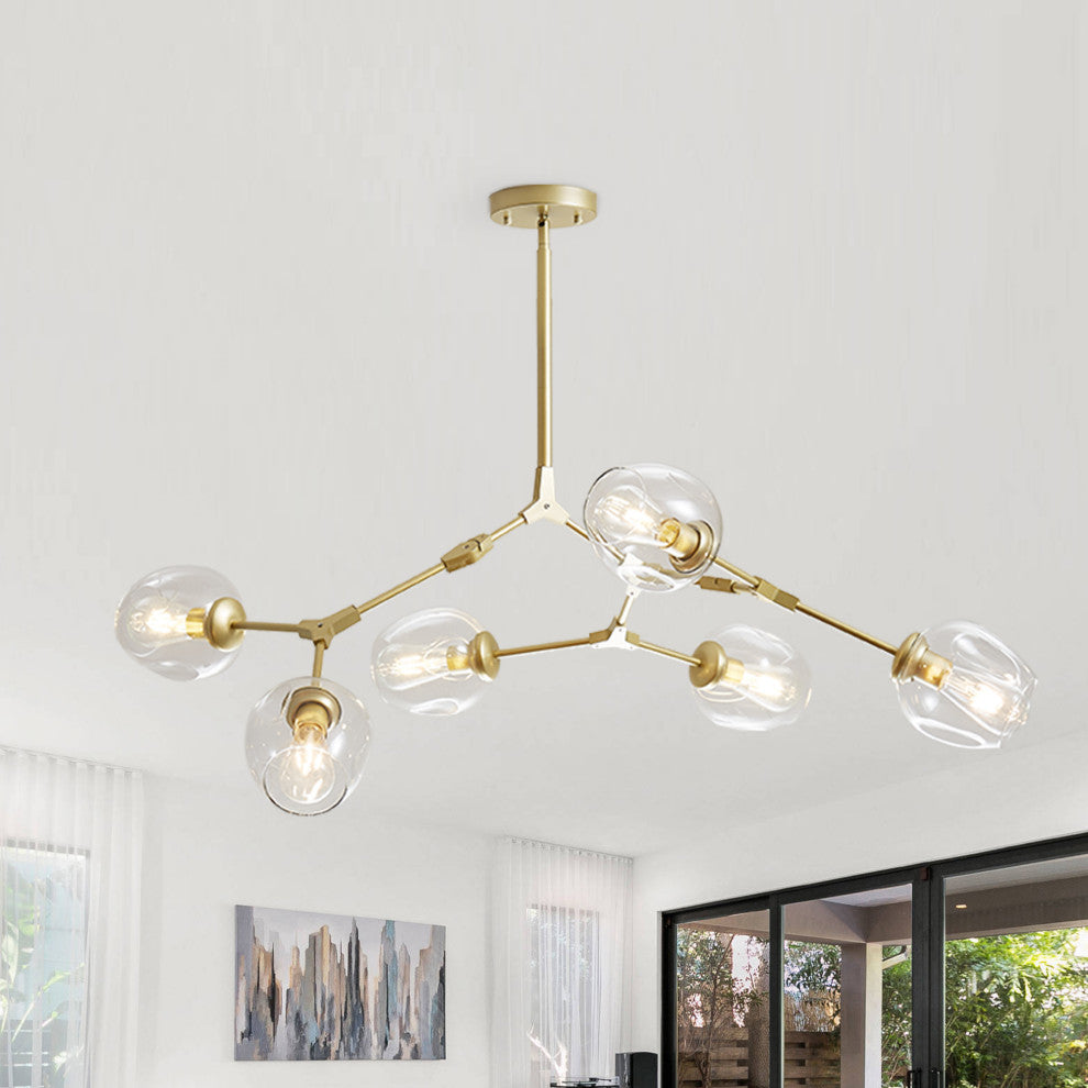8-Light Adjustable Colorful Glass Shades Chandelier Pendant,Clear Glass Shades, Clear, 6light