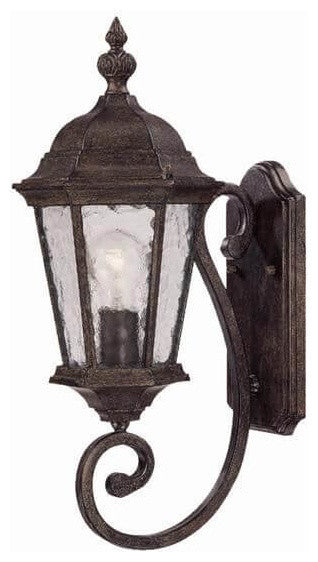 22" Tall Dark Bronze Outdoor Wall Mount-Light, Clear Hammered Water Glass