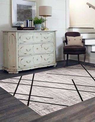 Aqua Damali Area Rug, Ivory/Black, 6'x9'