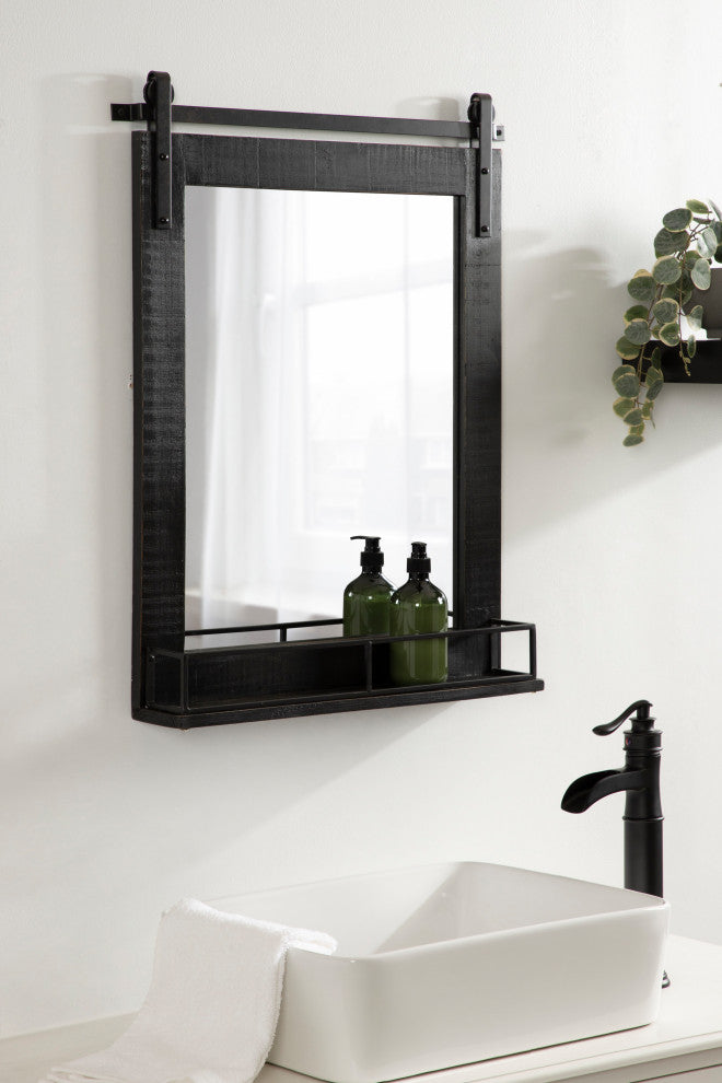 Cates Framed Wall Mirror with Shelf, Black 24x31