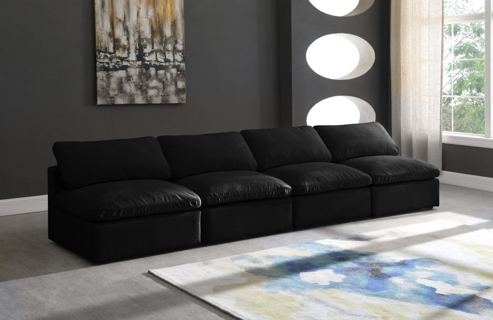 Plush Velvet / Down Standard Comfort Modular Sofa, Black, 4-Piece: 4 Armless Chair