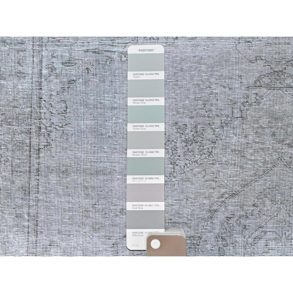 Laid Gray, Worn Wool, Hand Knotted, Vintage Persian Tabriz Rug, 6'6"x9'6"