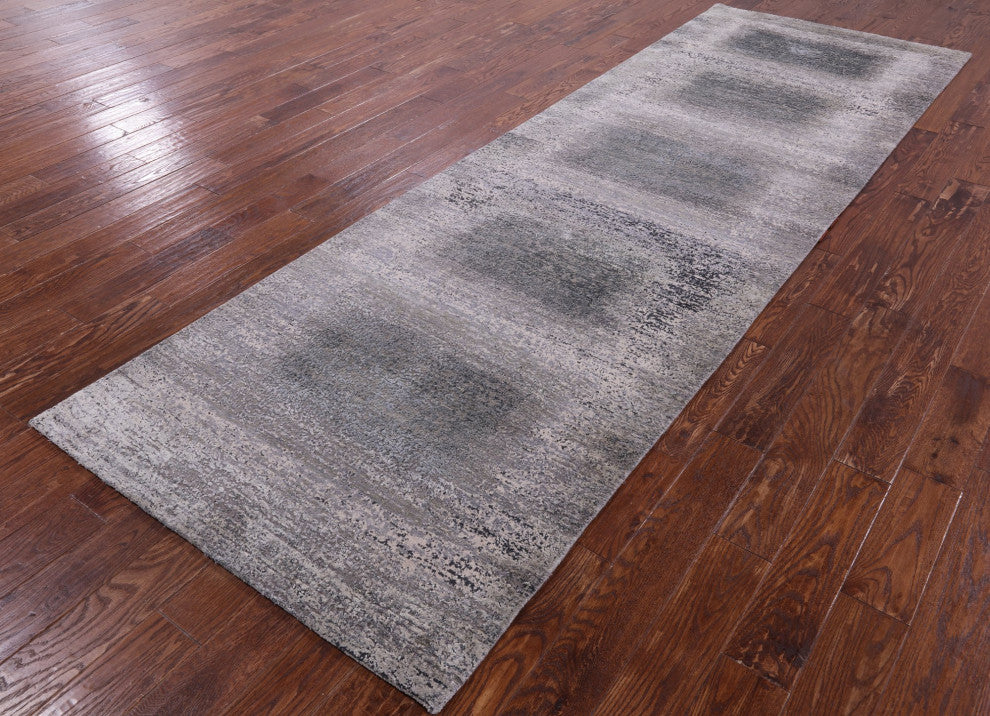 3' 11" X 12' 2" Runner Wool and Silk Hand Knotted Modern Rug Q9087