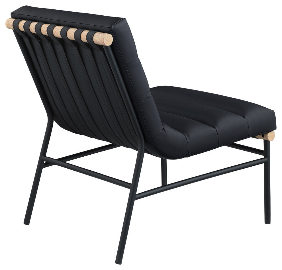 Burke Upholstered Accent Chair, Black, Vegan Leather, White Oak