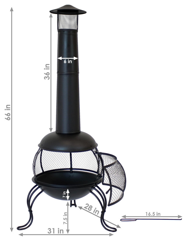 Sunnydaze 66" Chiminea Wood-Burning Fire Pit Steel Black and Rain Cap