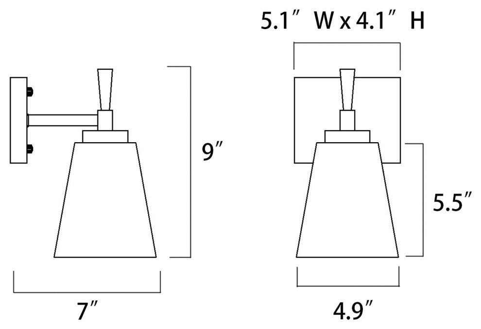 1-Light Matte Black Indoor Wall Sconce With Clear Cone Glass Shade