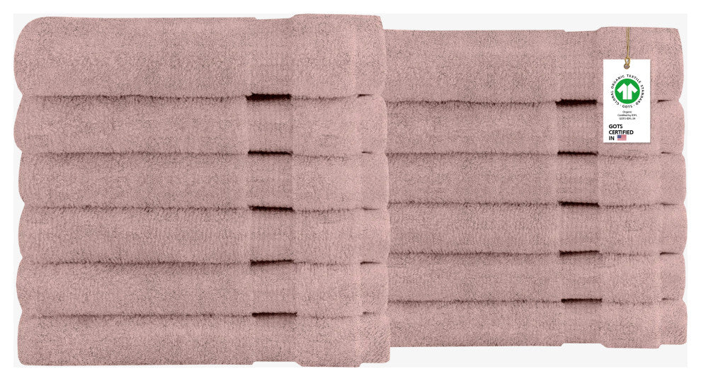 Delara Washcloths Set 100% Organic Cotton, GOTS Certified Absorbent, Rose Dust, 12 Pack