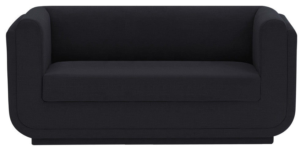 Kimora Linen Textured Fabric Upholstered Loveseat, Black