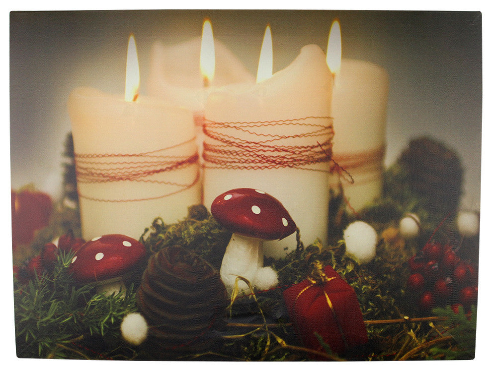 Battery Operated 4 LED Holiday White Candle Scene Canvas Wall Hanging, 15.75"