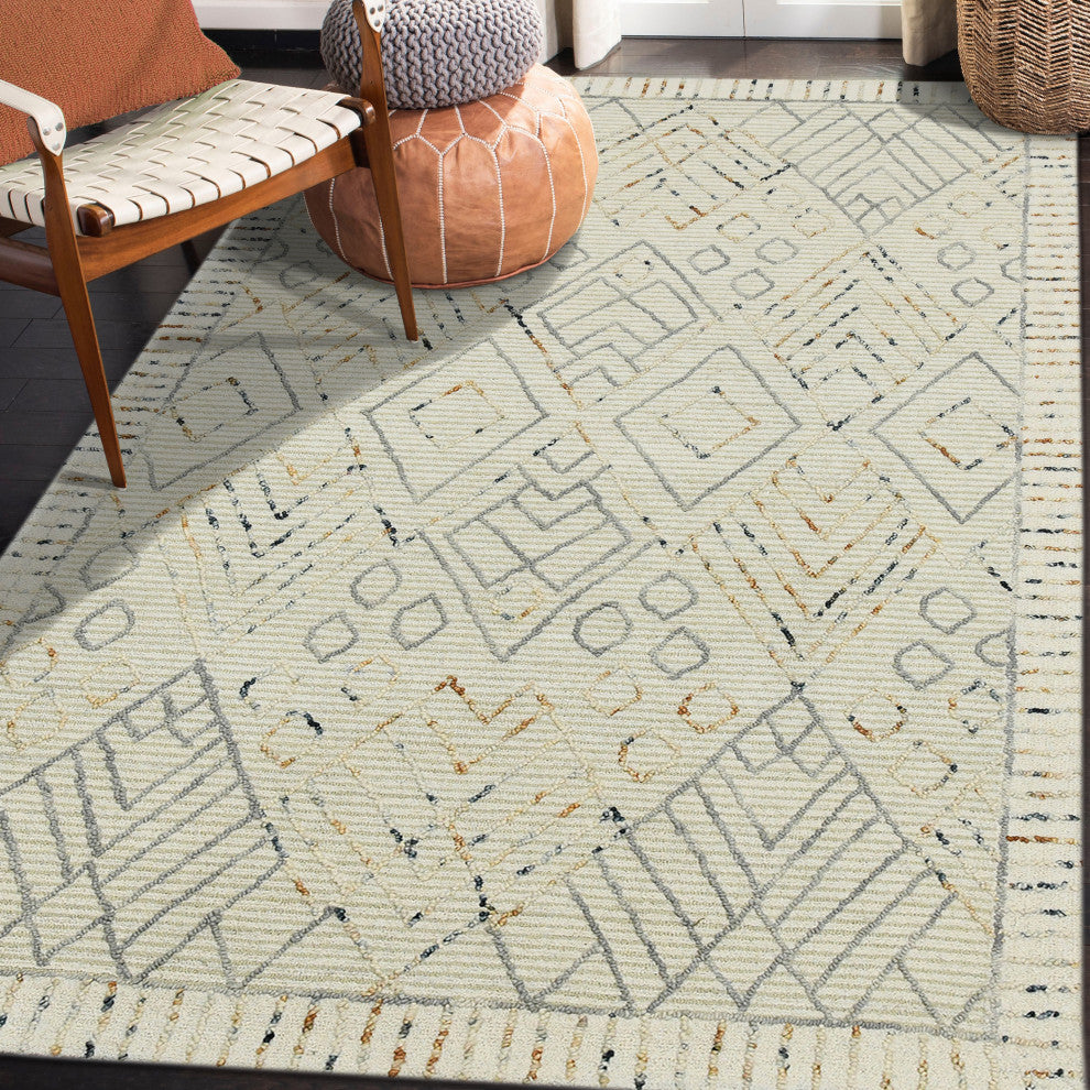 Berlin Drayton Area Rug, Ivory, 5' x 8', Geometric