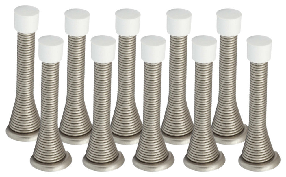 Satin Nickel Baseboard Spring Door Stop, 10-Pack