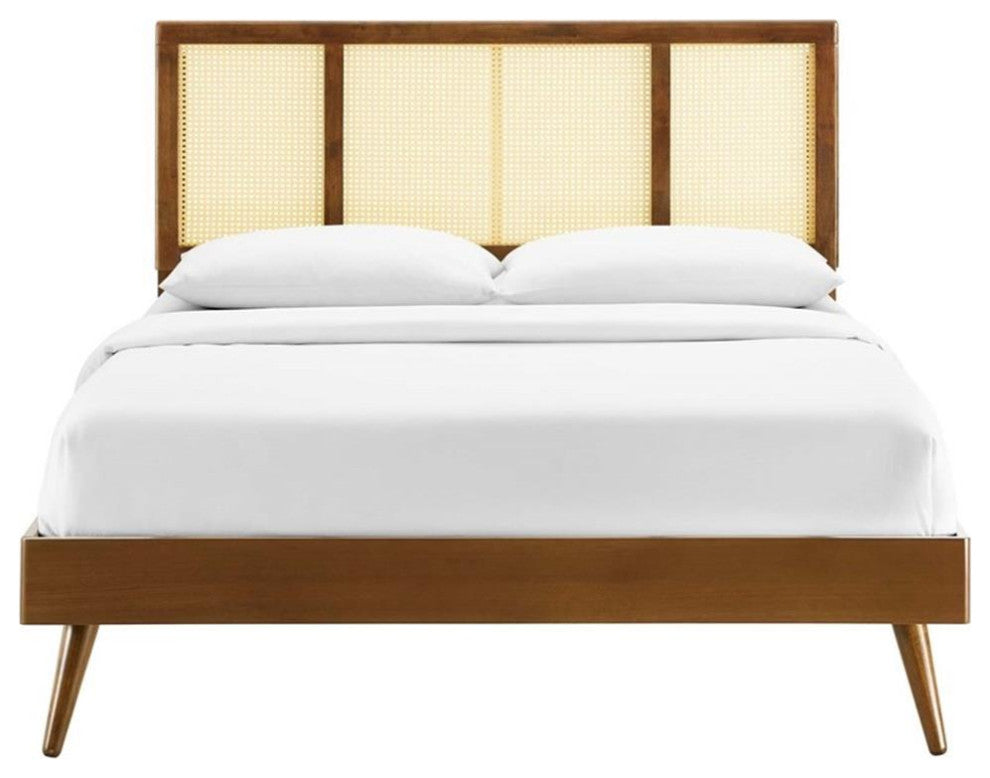 Kelsea Cane and Wood King Platform Bed With Splayed Legs MOD-6698-WAL