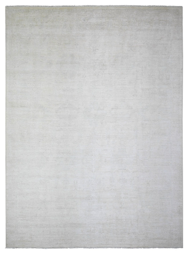 Retro White Washed Out Peshawar Wool Hand Knotted Oriental Rug, 8'9"x11'9"