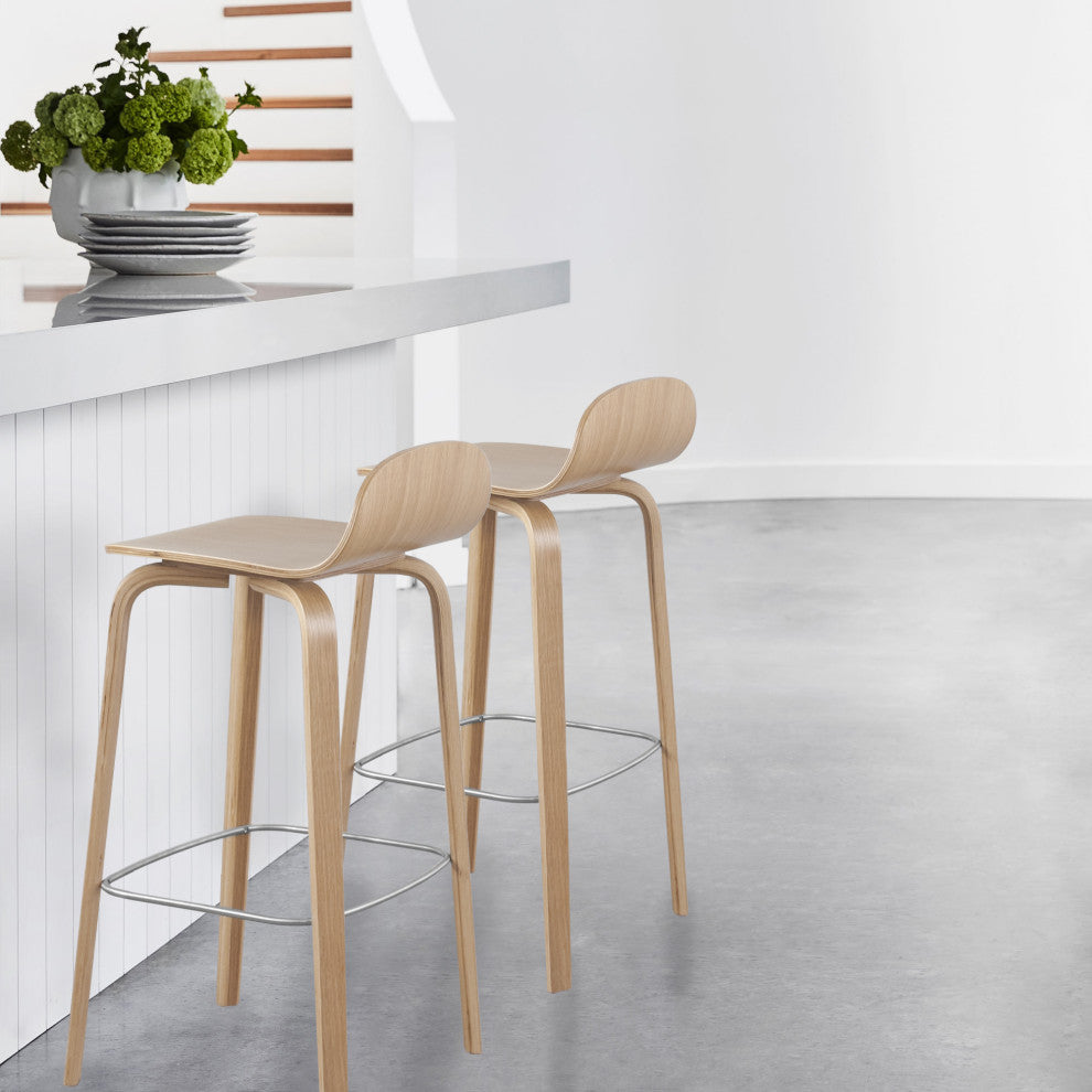 Elite Living Glen Modern 27" Wooden Counter Stool, Natural Brown