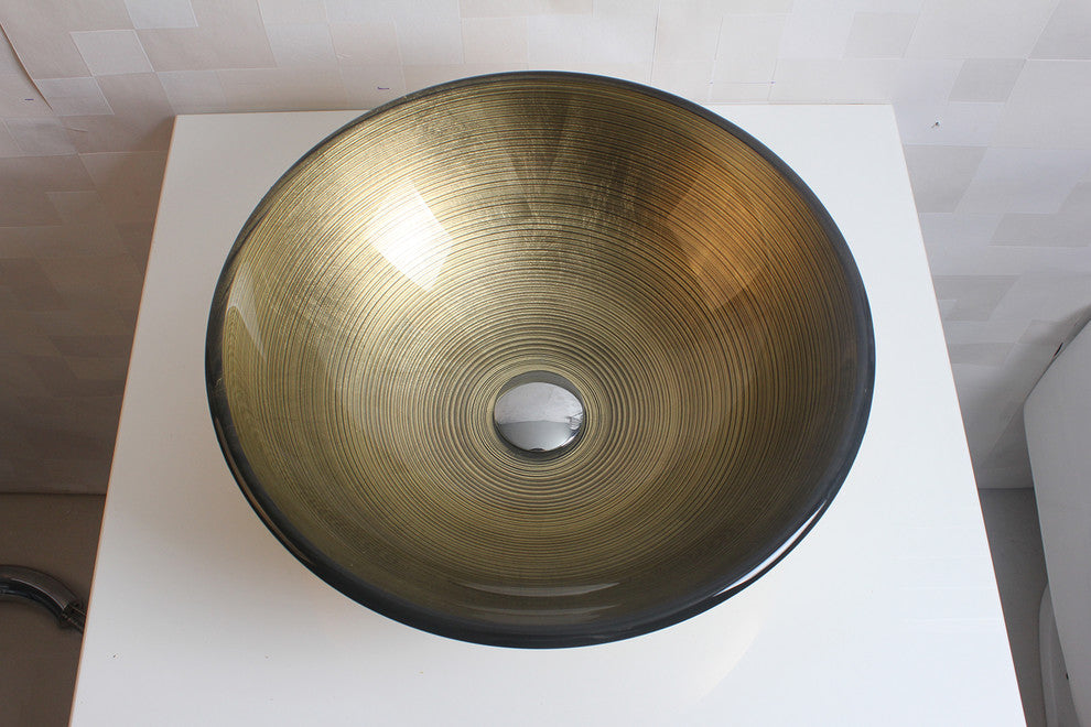 Glass Round Vessel Bathroom Sink With Faucet