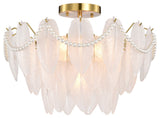 Lily 7-Light Brushed Shiny Brass Glass Feather-shaped Flush Mount