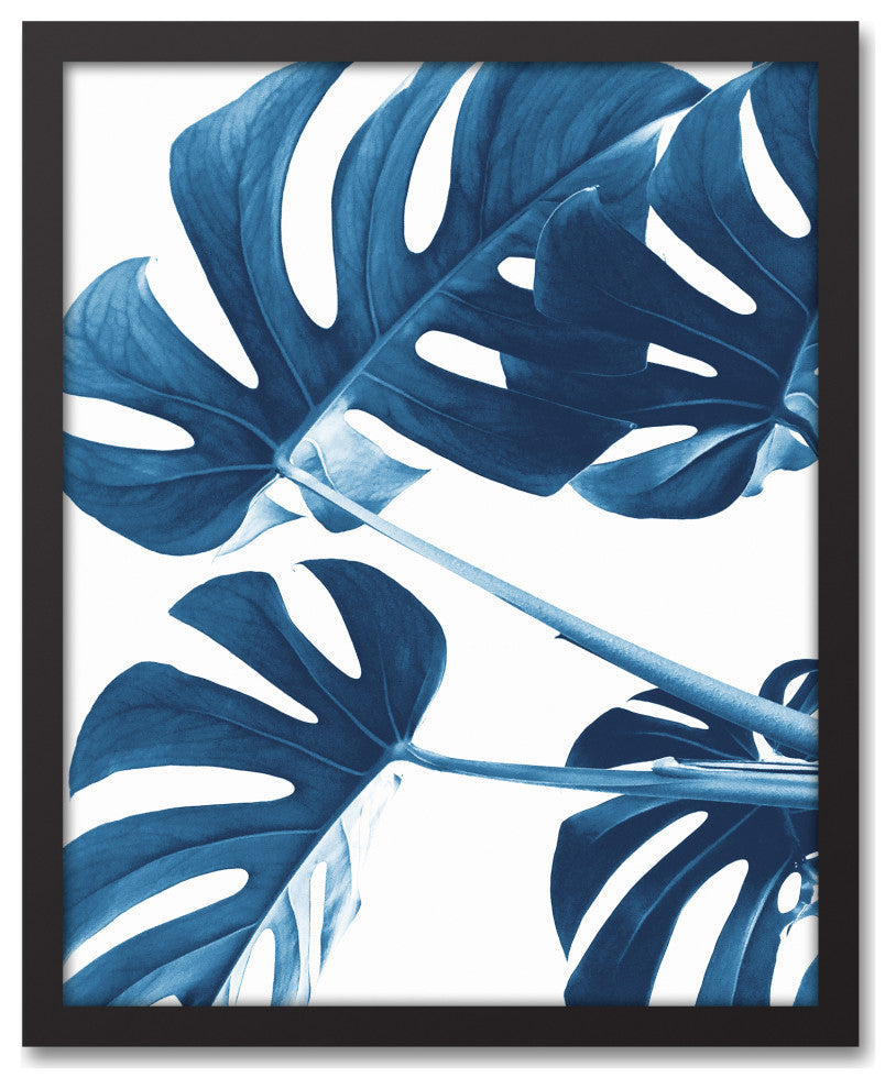 Blue Monstera 16x20 Black Framed Canvas