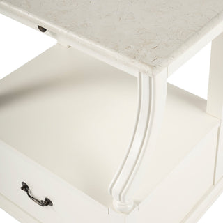 Mabel Genuine Marble and Wood 1-Drawer Nightstand, White