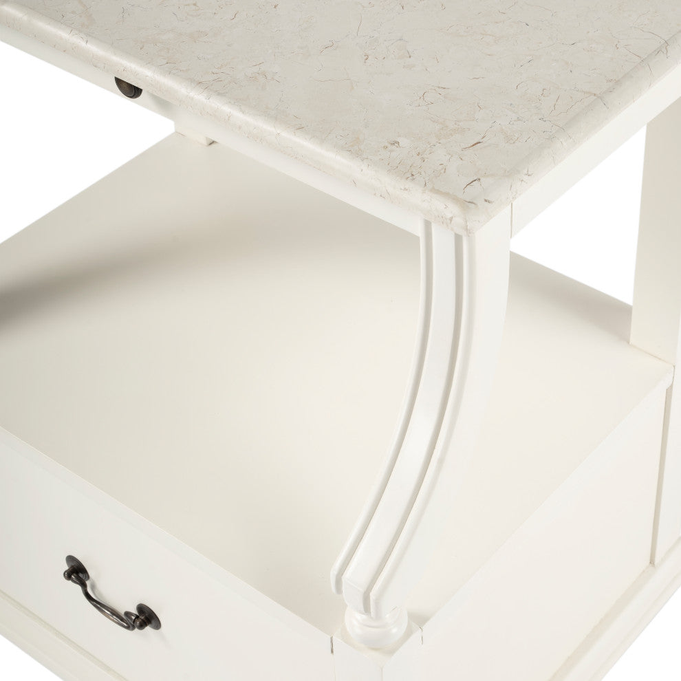 Mabel Genuine Marble and Wood 1-Drawer Nightstand, White