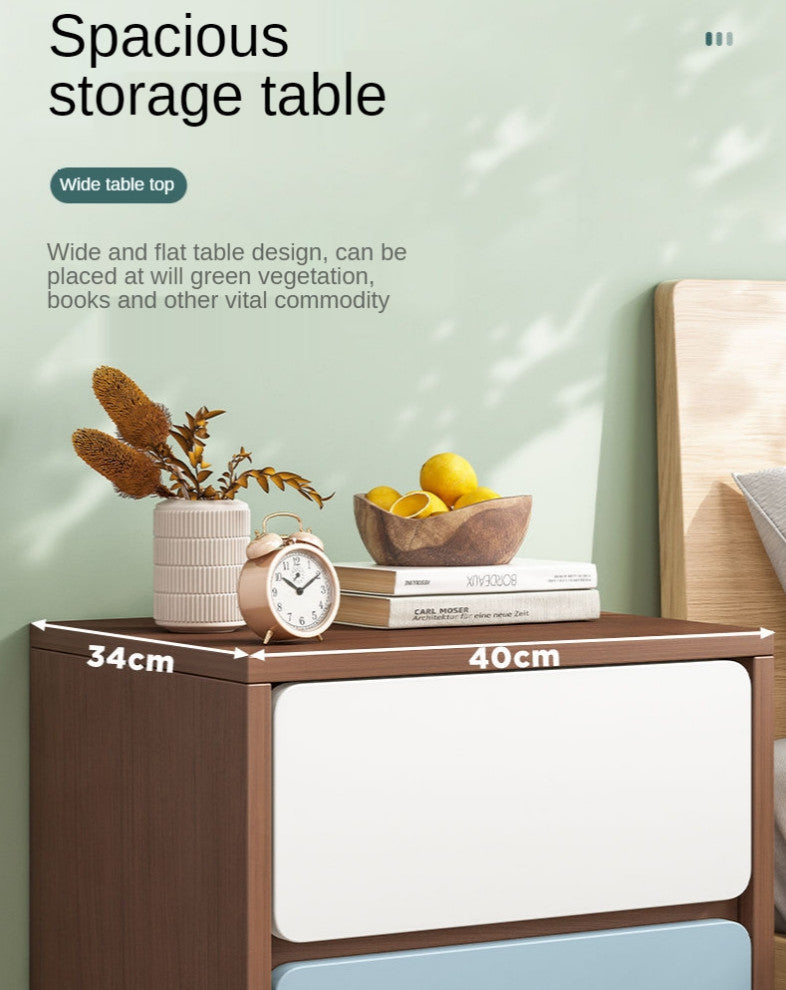 Nordic Wooden Bedside Table Of Drawers For Bedroom, Wood + White, 1 Drawer